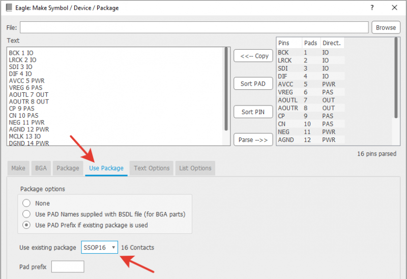 Generates Symbol and Device from a text file containing a list of pin names - Use packege