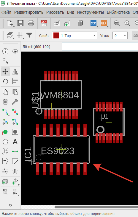 Autodesk EAGLE new symbol ES9023 on PCB